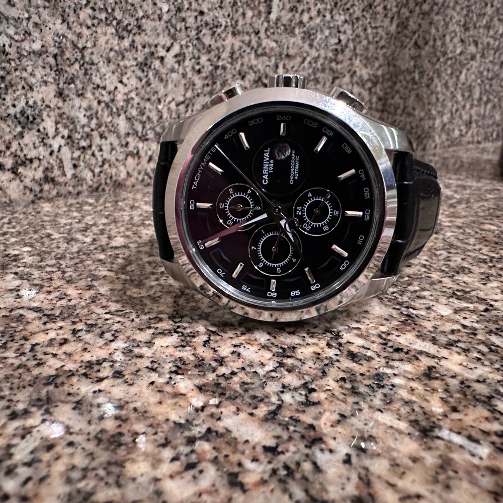 Men's Black and Silver Chronograph Watch